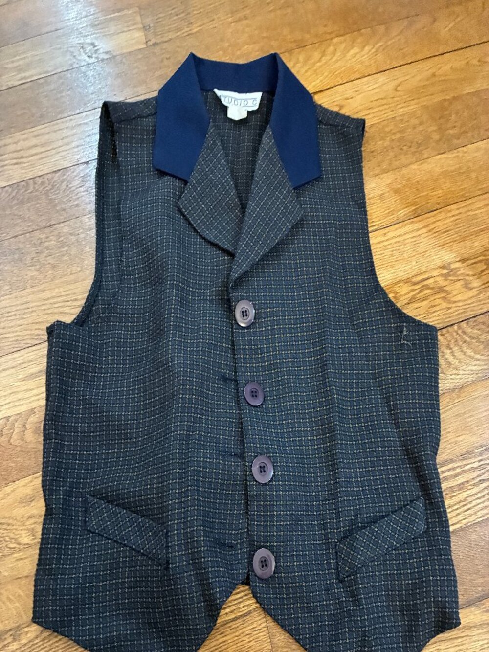 Navy Studio C Waistcoat Vest Micro-Check Graph Check Size 8